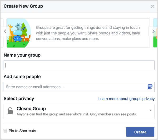 Facebook create new group