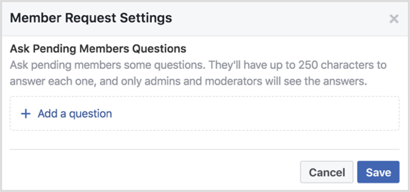 Facebook group ask pending members questions