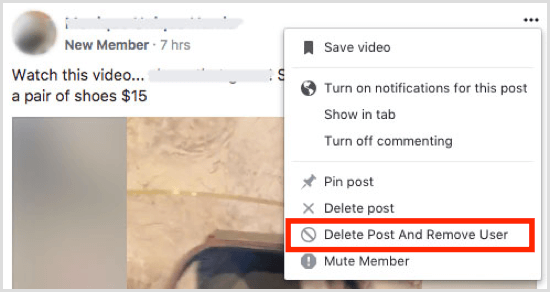 Facebook group delete post and remove member