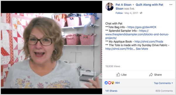 Facebook group live video example