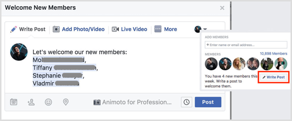 Facebook group welcome new members