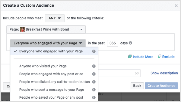 Facebook page engagement custom audience