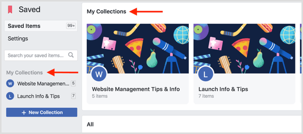 Facebook saved collections