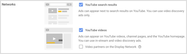 Networks settings for Google AdWords campaign.