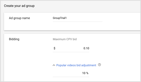 Crie seu grupo de anúncios para a campanha do Google AdWords.