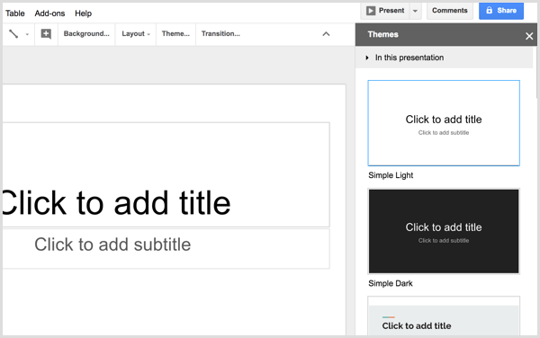 Google Slides select theme