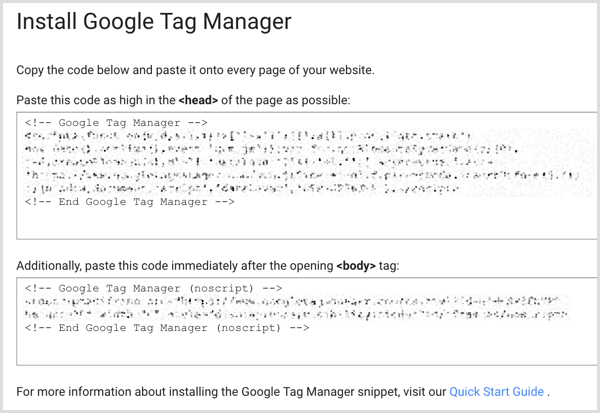 Google Tag Manager install code on website