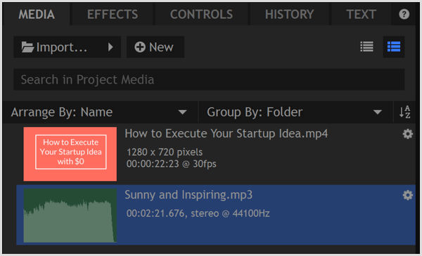 HitFilm Express import files to media library