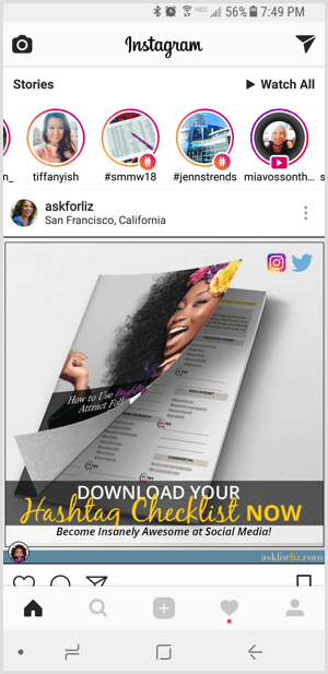 Instagram followed hashtags as stories