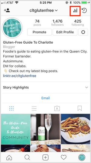 Instagram Insights access from profile