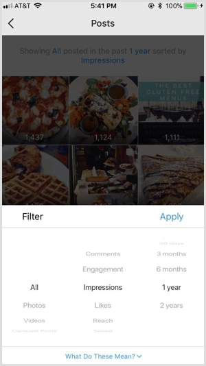 Instagram Insights posts filters 