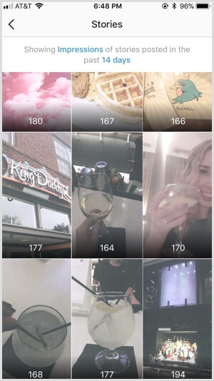 Instagram Insights Stories sorted by impressions
