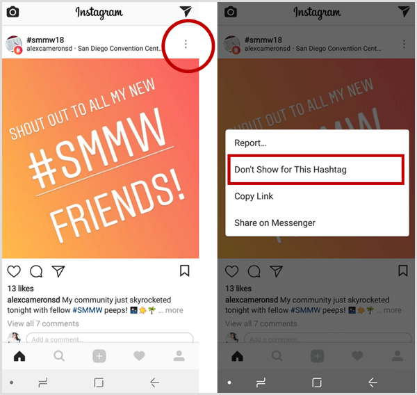 Instagram-Post zeigt diesen Hashtag nicht