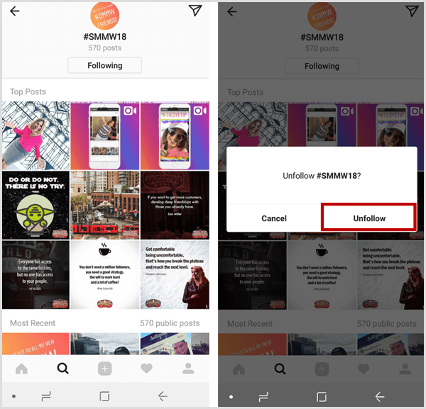 Instagram unfollow hashtag