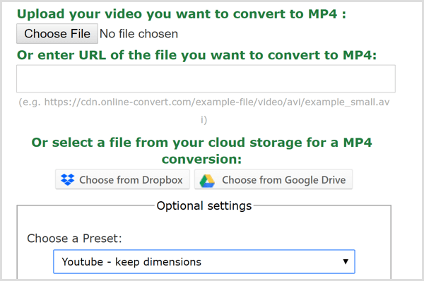 Online Convert app create MP4 file