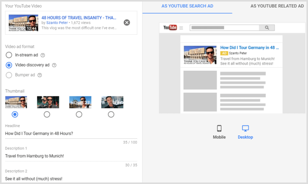 Set up YouTube video creative for AdWords campaign.