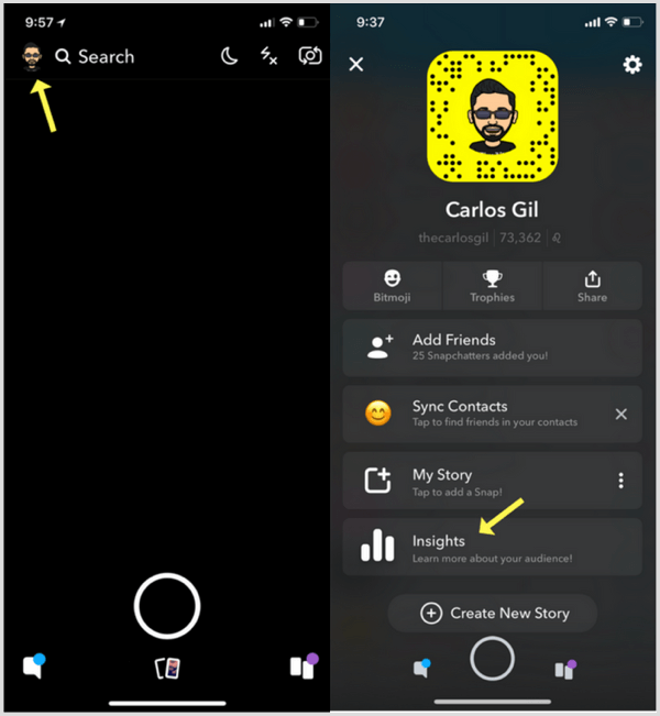 Snapchat Insights how to access
