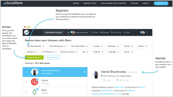 SocialRank makes it easy to analyze your Twitter and Instagram followers.