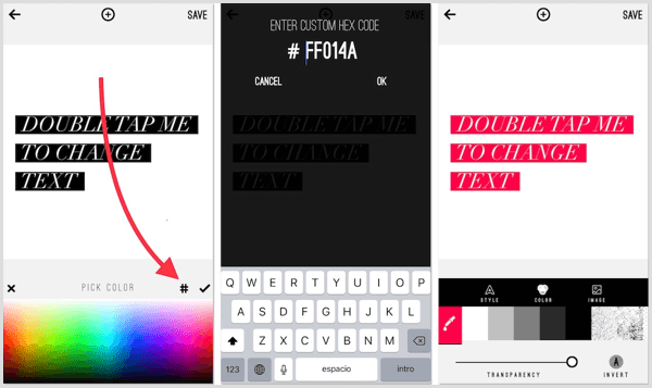 Wordswag app add hex codes