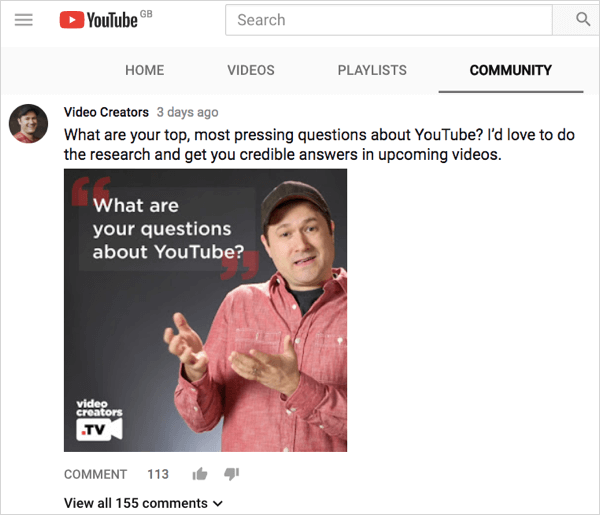 Example of a YouTube Community tab post.