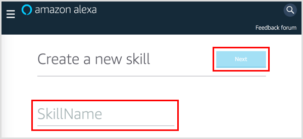 Type in a name for your Alexa skill.