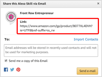 Copy the Share link for your skill in the Alexa Skill store.