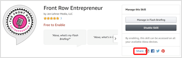 Click the Share link for your skill in the Alexa Skill store.