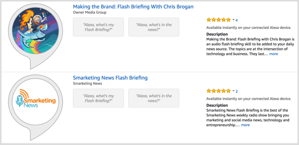 Search for flash briefings in the Alexa Skill Store.