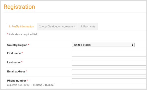 Fill in account details to set up your Amazon Developer account.