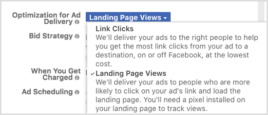 Optimize your Facebook ad delivery for Landing Page Views.