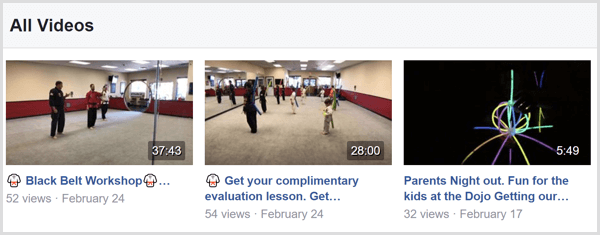 Example of Facebook Live video titles on a Facebook page