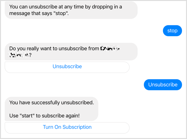 The user has unsubscribed from this Facebook Messenger chatbot.