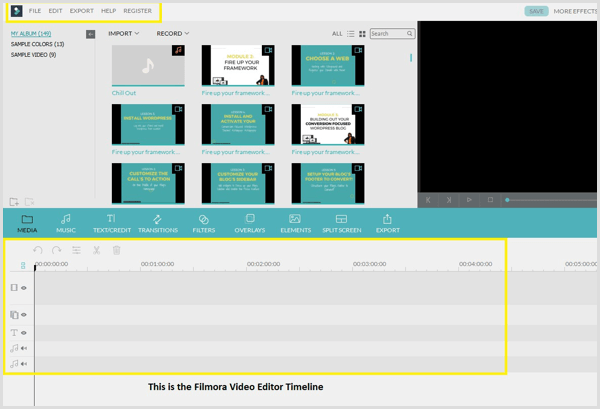 Filmora video editor and timeline