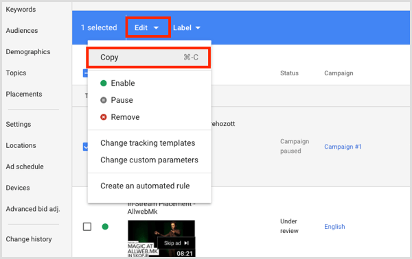 Google Adwords copy and paste ad groups