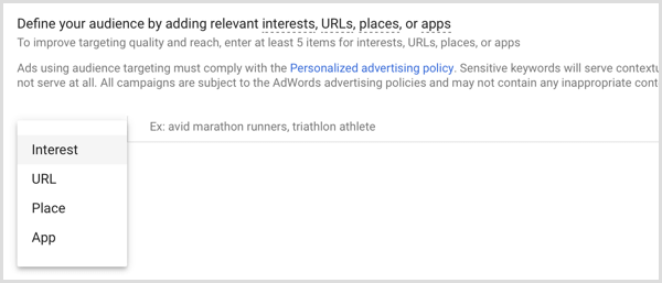 Google Adwords create custom affinity audience