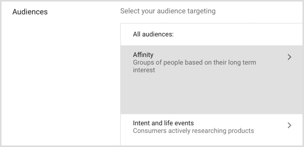 Google Adwords create custom affinity audience