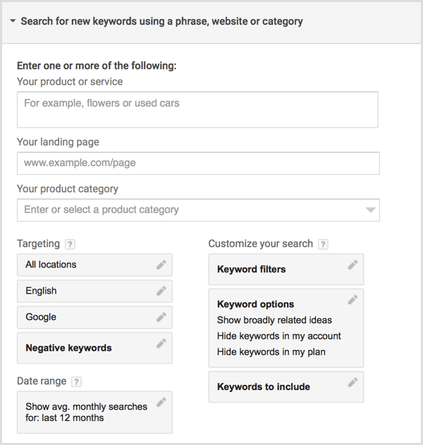 Google AdWords Keyword Planner search