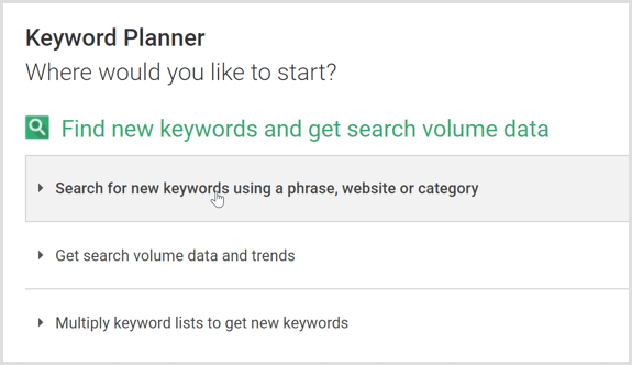 Google AdWords Keyword Planner search