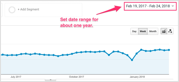 Select a date range in Google Analytics.