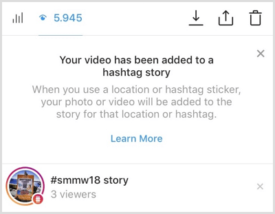 Instagram sends you a notification if your content is added to hashtag story.