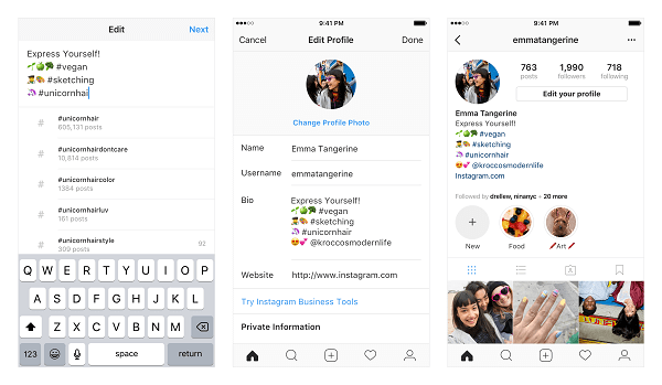 Instagram now allows users to link to several hashtags and other accounts from their profile bios.