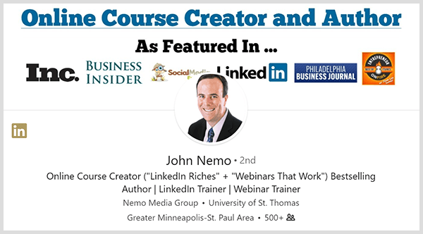 John Nemo used his LinkedIn profile to find new clients.