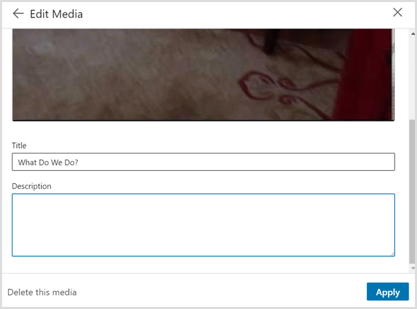 The Edit Media dialog box that you see when you link to a video on your LinkedIn profile