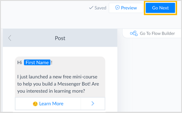 Click the Go Next button in ManyChat.