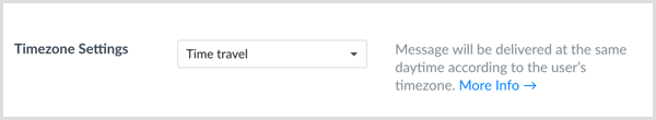 Select Time Travel for Timezone Settings in ManyChat.