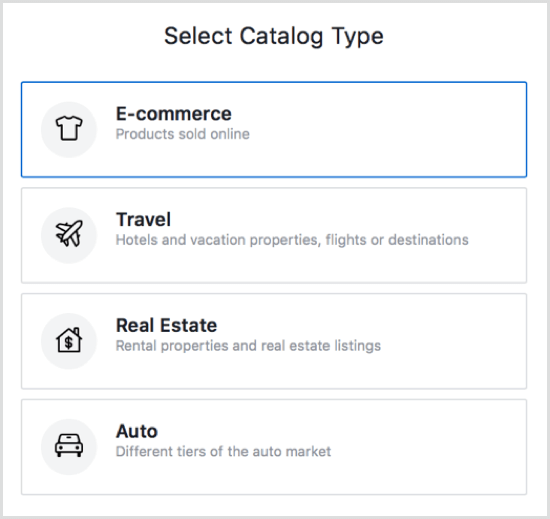 Select a catalog type in Shopify.