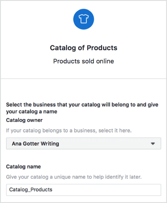 Select the page to which your catalog belongs and name the catalog in Shopify.