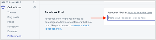 Paste your Facebook Pixel ID into Shopify.