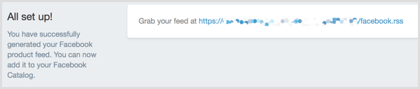 Copy the URL for your Facebook product feed in Shopify.