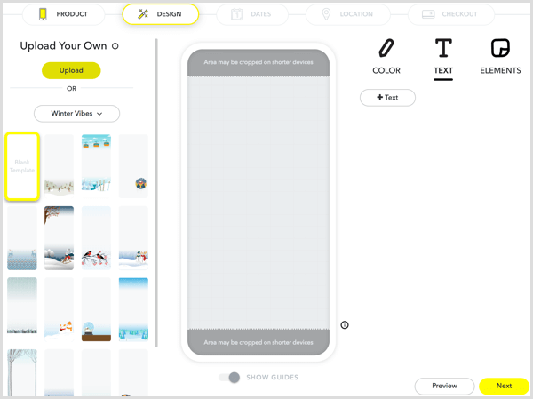 To design your filter, upload your artwork or create artwork using Snapchat's tools.